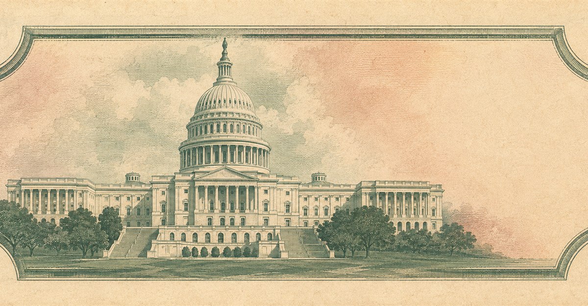 Illustration of a 50 USD banknote (US Dollar), featuring US Capitol.