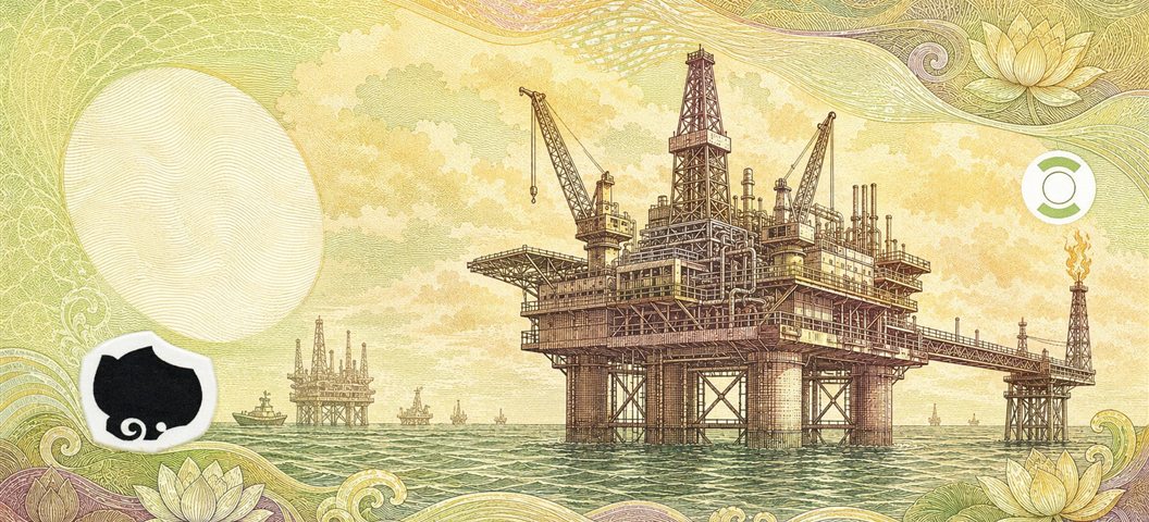 Illustration of a 10,000 VND banknote (Vietnamese Dong), featuring Bach Ho offshore oil field.