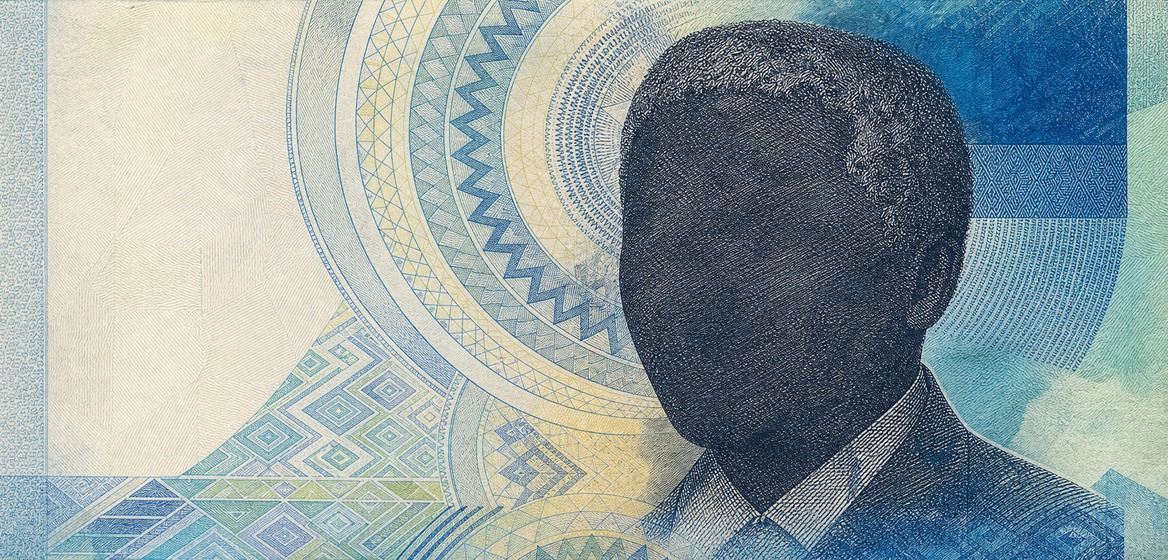 Illustration of a 100 ZAR banknote (South African Rand), featuring Nelson Mandela.