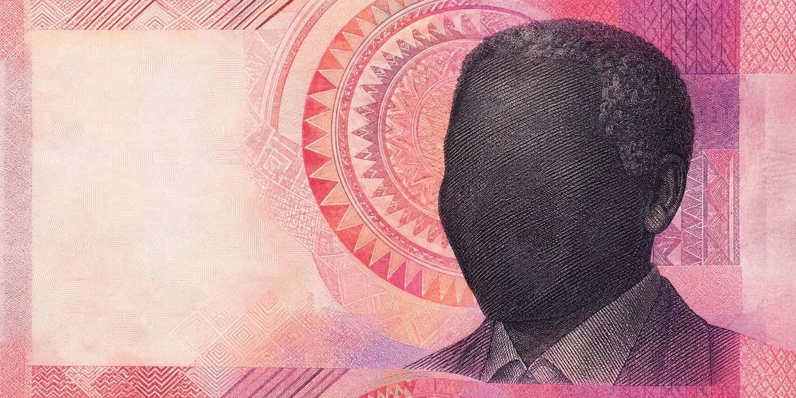 Illustration of a 50 ZAR banknote (South African Rand), featuring Nelson Mandela.